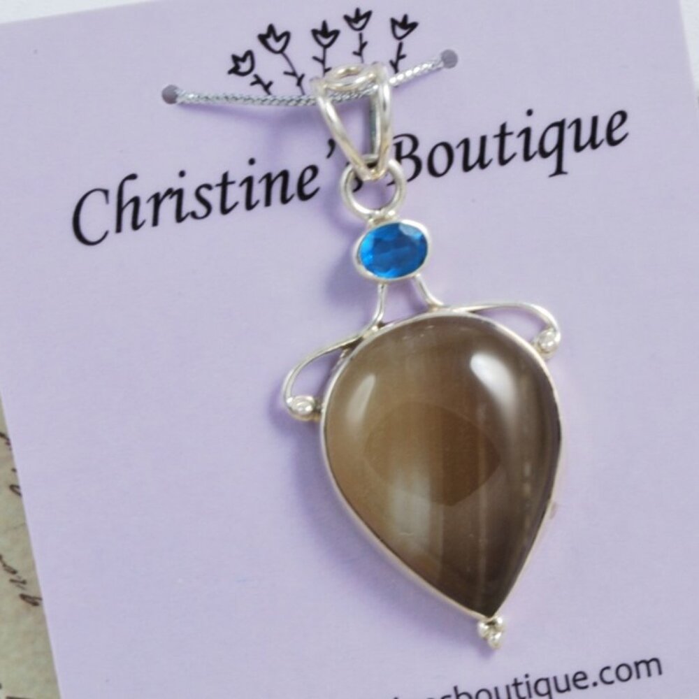 Agate & Aqua Turquoise Quartz Sterling Silver Pendant